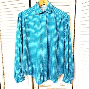 Vintage 90s Printed Blue & Pink Cotton Button Down Shirt S